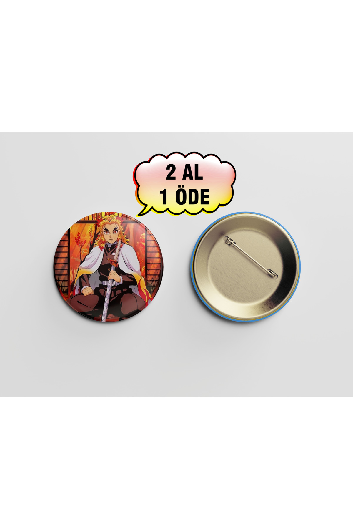 Demon Slayer İblis Keser Kyojuro Rengoku 1 adet 44mm buton rozet - anime