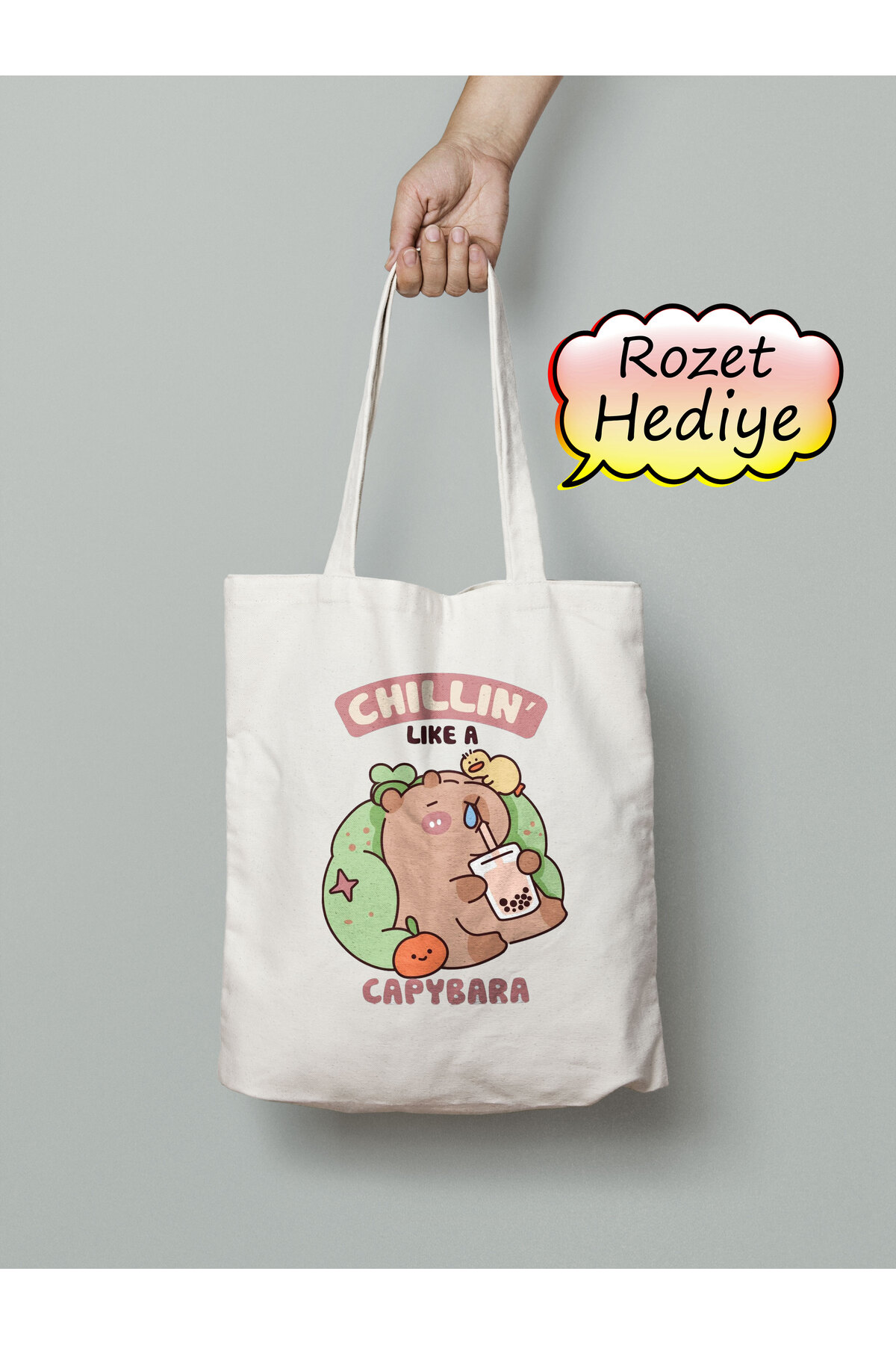 Capybara sevimli Bez Çanta 35x40cm - Rozet Hediyeli