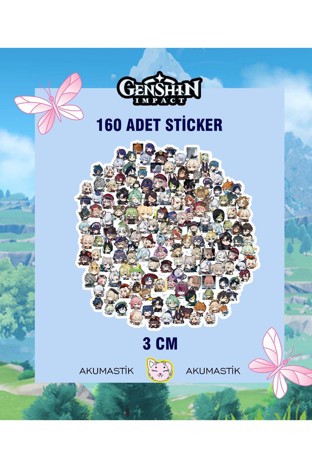 Genshin impact Sticker seti 160 adet - Anime sticker - Parlak sticker