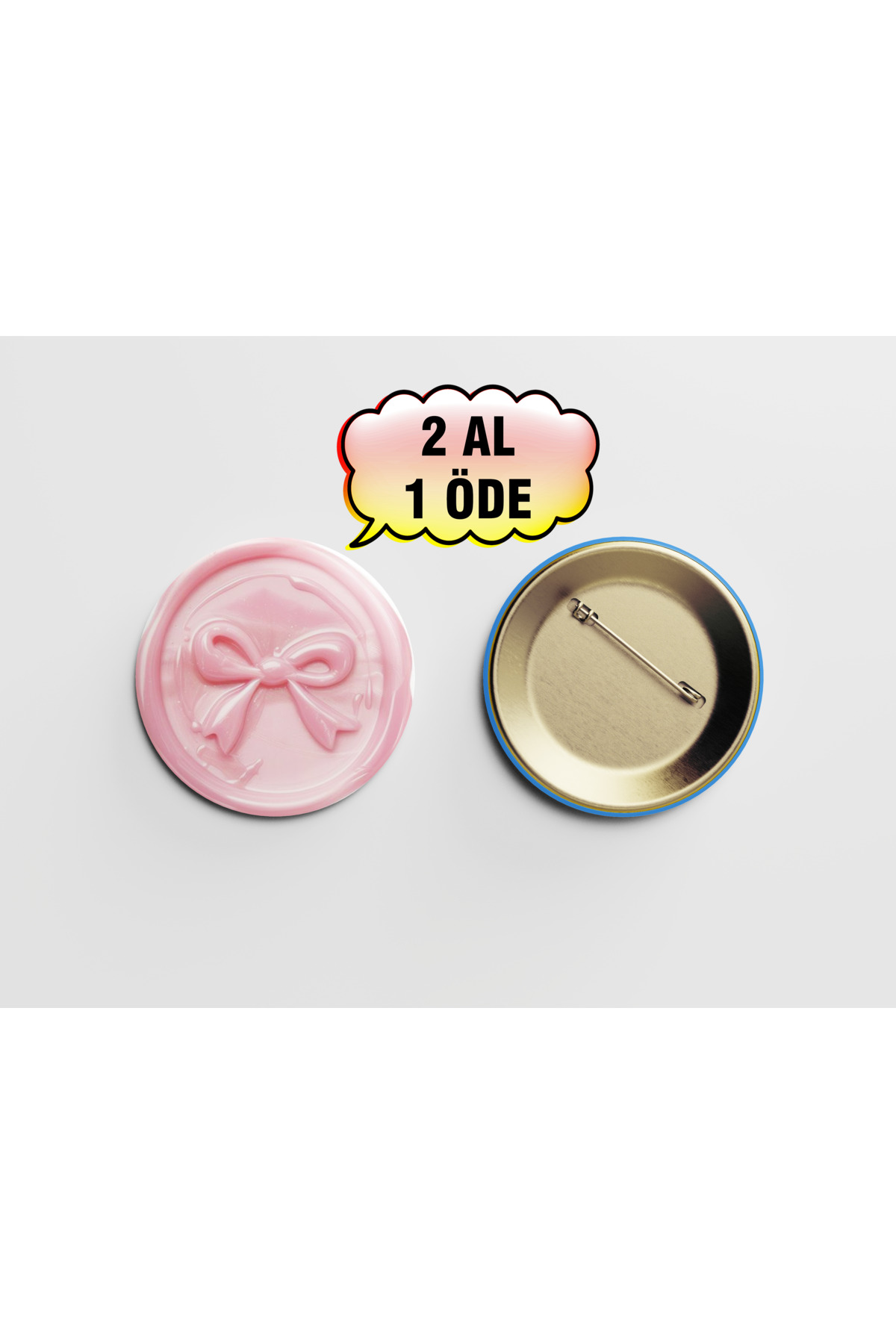 Pembe Coquette 1 adet 44mm Buton Rozet - İğneli Metal - Sevimli