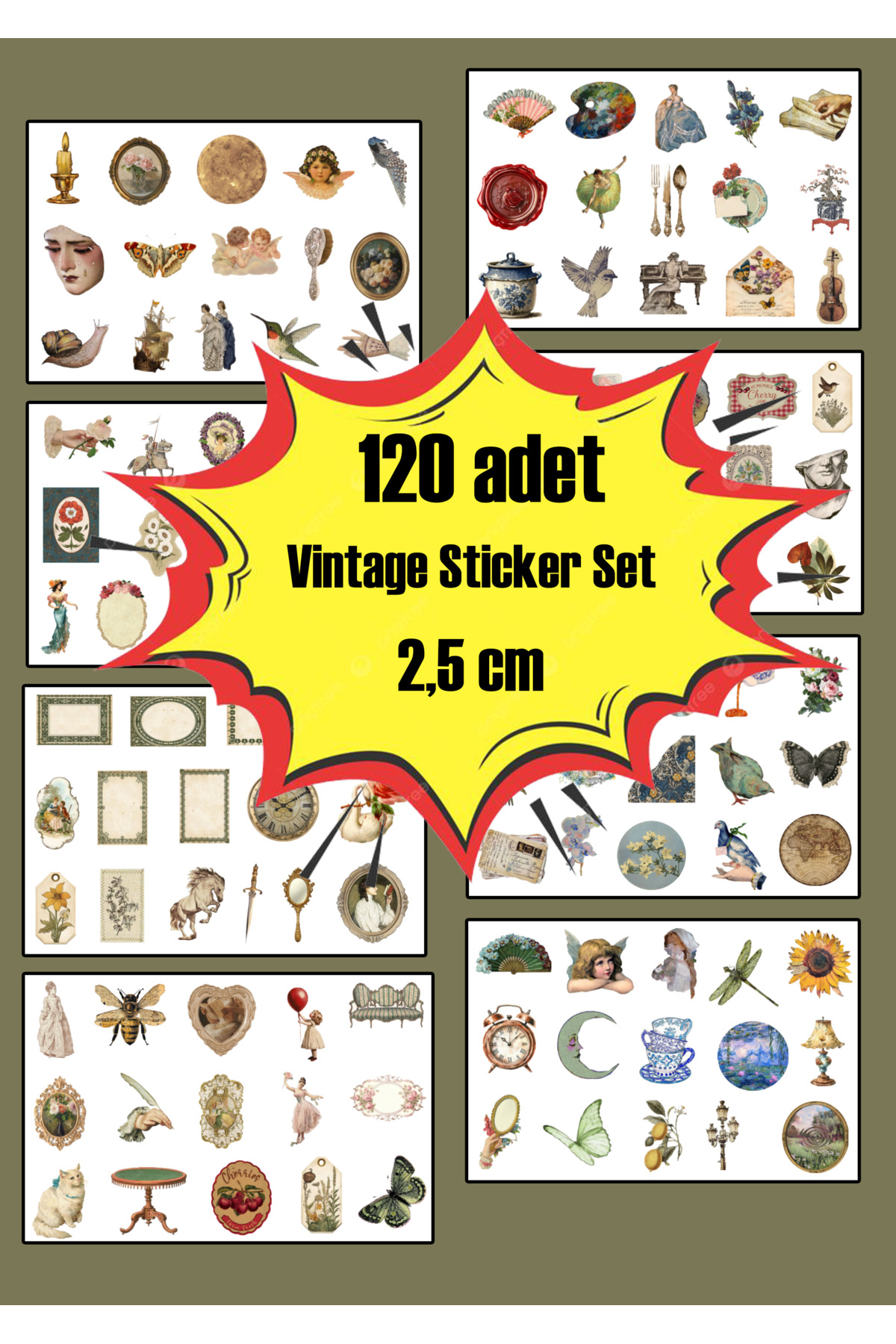 120 adet Vintage Aesthetic Sticker Seti -Planner - Ajanda - Bullet Journal Pc
