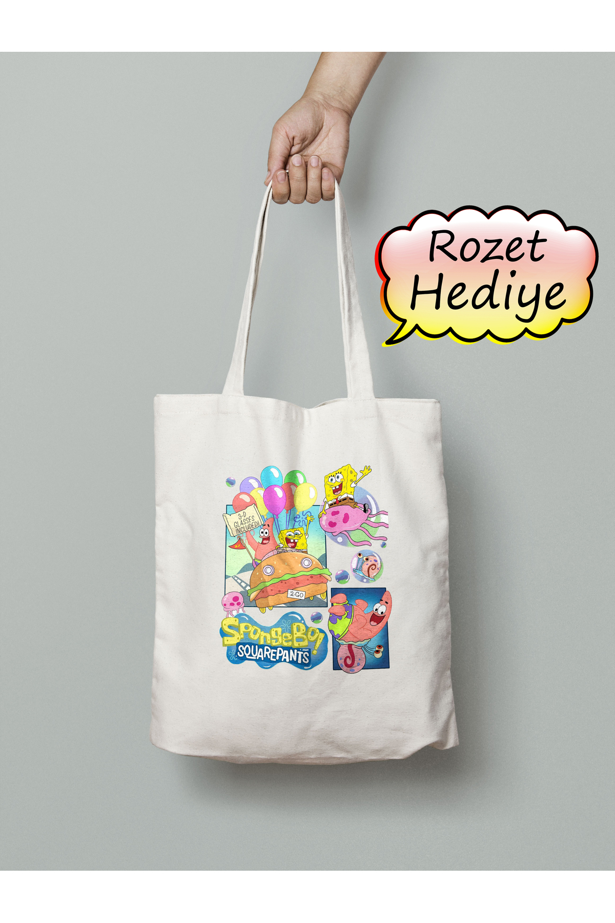 Sünger bob Sponge Bob Bez Çanta 35x40cm - Rozet Hediyeli