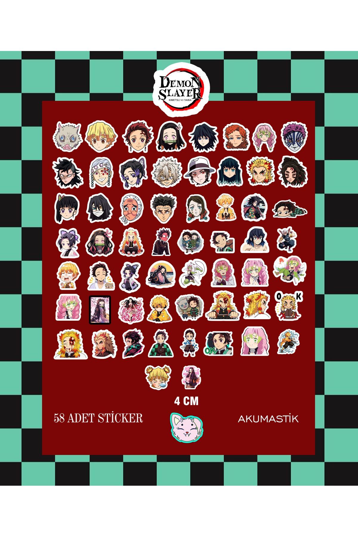 Demon Slayer Sticker seti 58 adet - Anime sticker - Parlak sticker