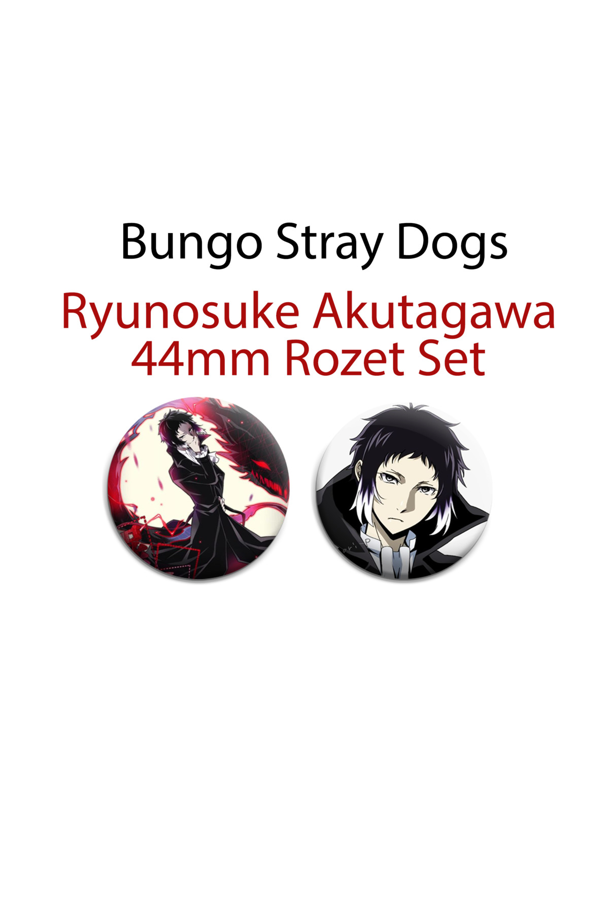 Bungou Stray Dogs Ryunosuke Akutagawa 2 Adet 44mm buton rozet - Çanta Rozet