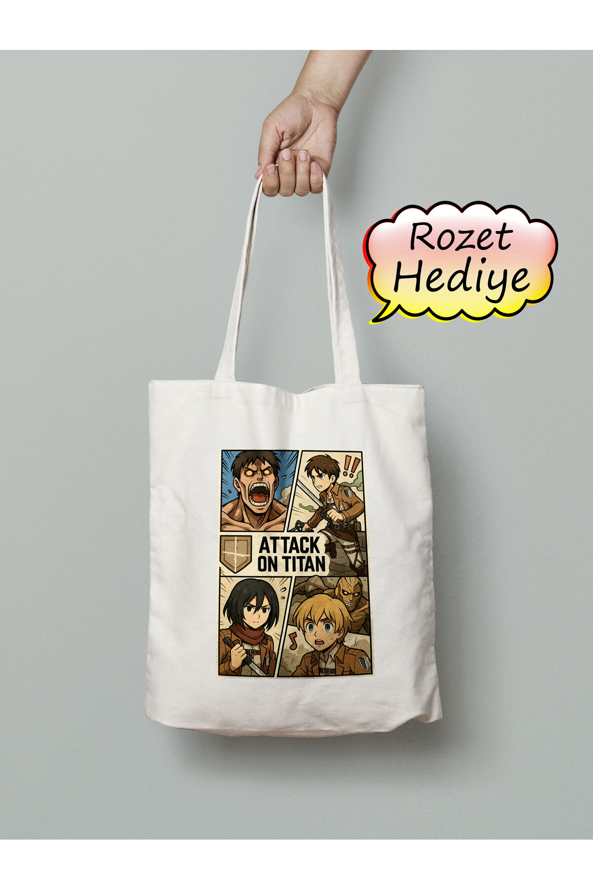 Attack On Titan Eren Mikasa Armin Bez Çanta 35x40cm - Anime Çanta - Tote Bag