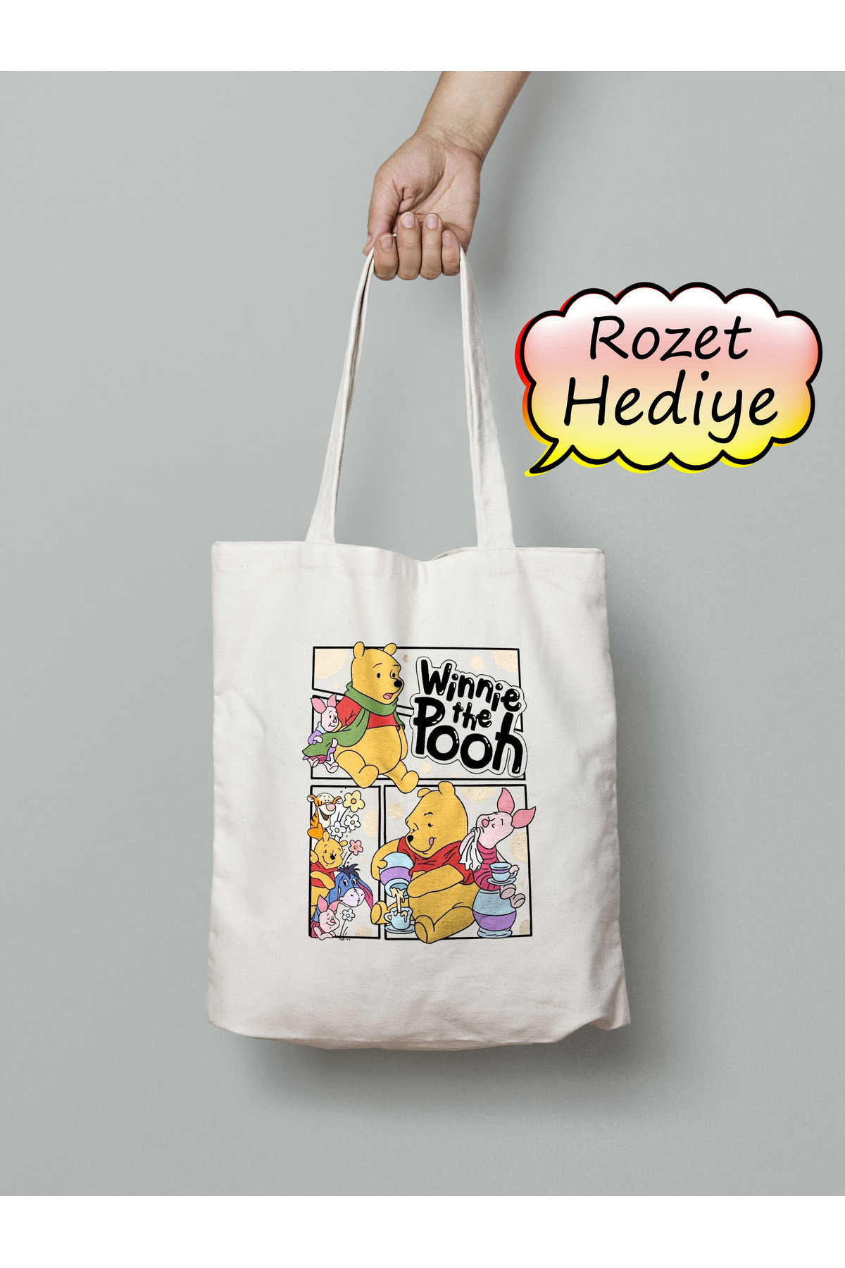 Winnie The Pooh Ayı Bez Çanta 35x40cm - Kdrama - Rozet Hediyeli