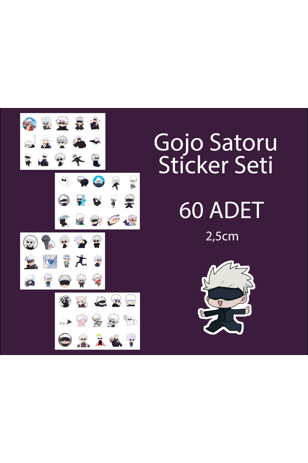 Jujutsu Kaisen Goto Satoru 60 adet sticker seti - 2cm - Anime sticker