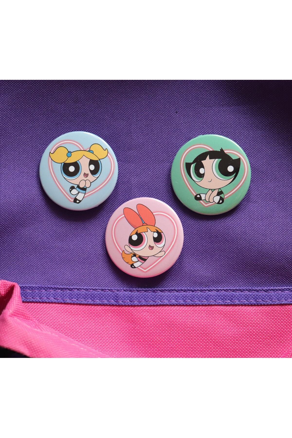 Powerpuff Girls Bubbless - Buttercup - Blossom 3lü Çanta Süsü Rozet-İğneli Buton Rozet Seti