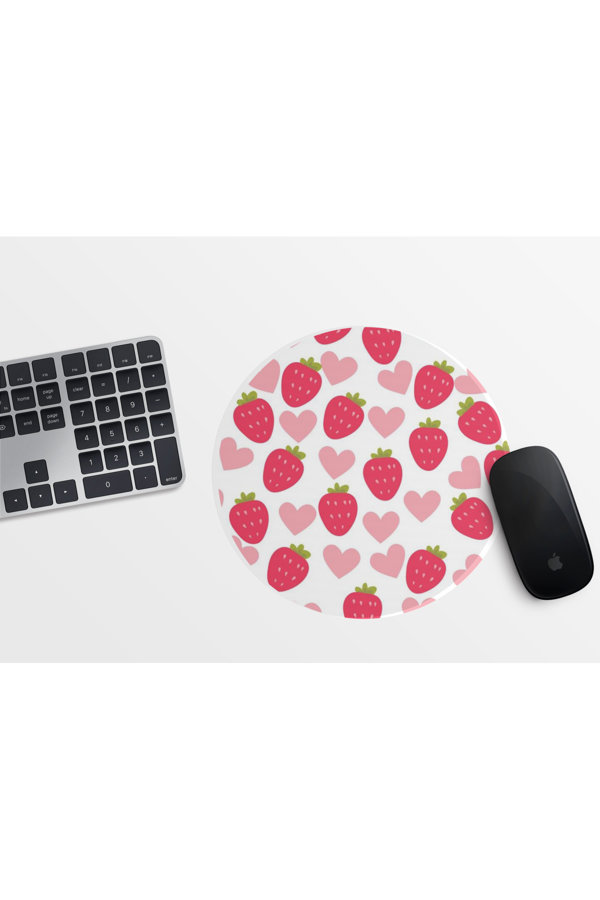 Çilek Desenli Yuvarlak Mousepad - 20cm - Sevimli Pembe