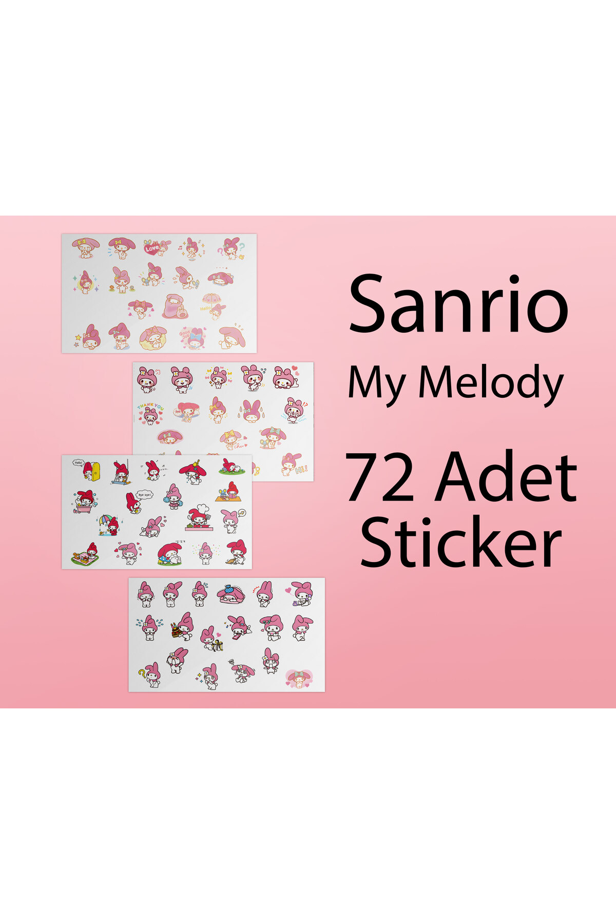 Sanrio My Melody Sticker Etiket - 72 Adet Sticker - Hello Kitty