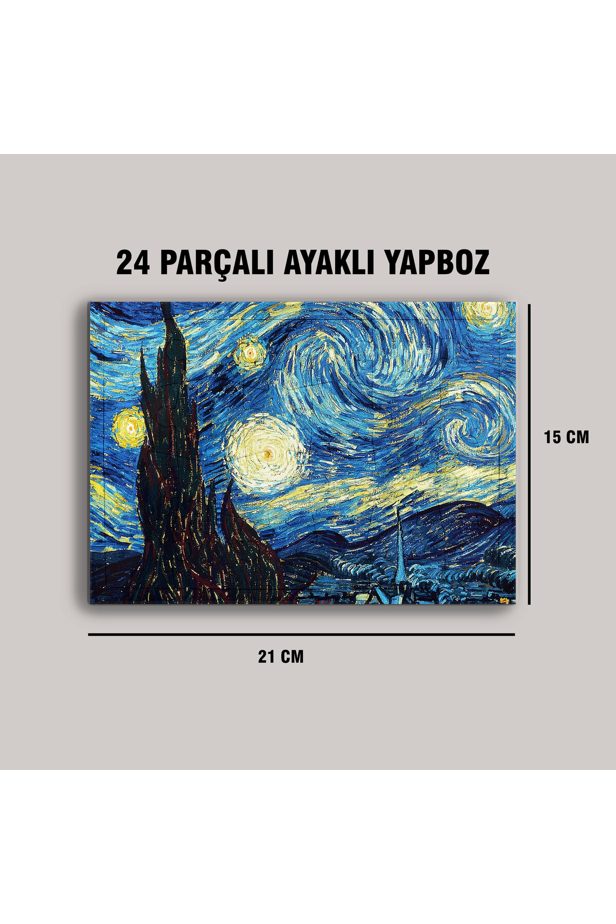 Van Gogh Yıldızlı Gece Çerçeve Puzzle - A5 - 24 parçalı ayaklı yapboz