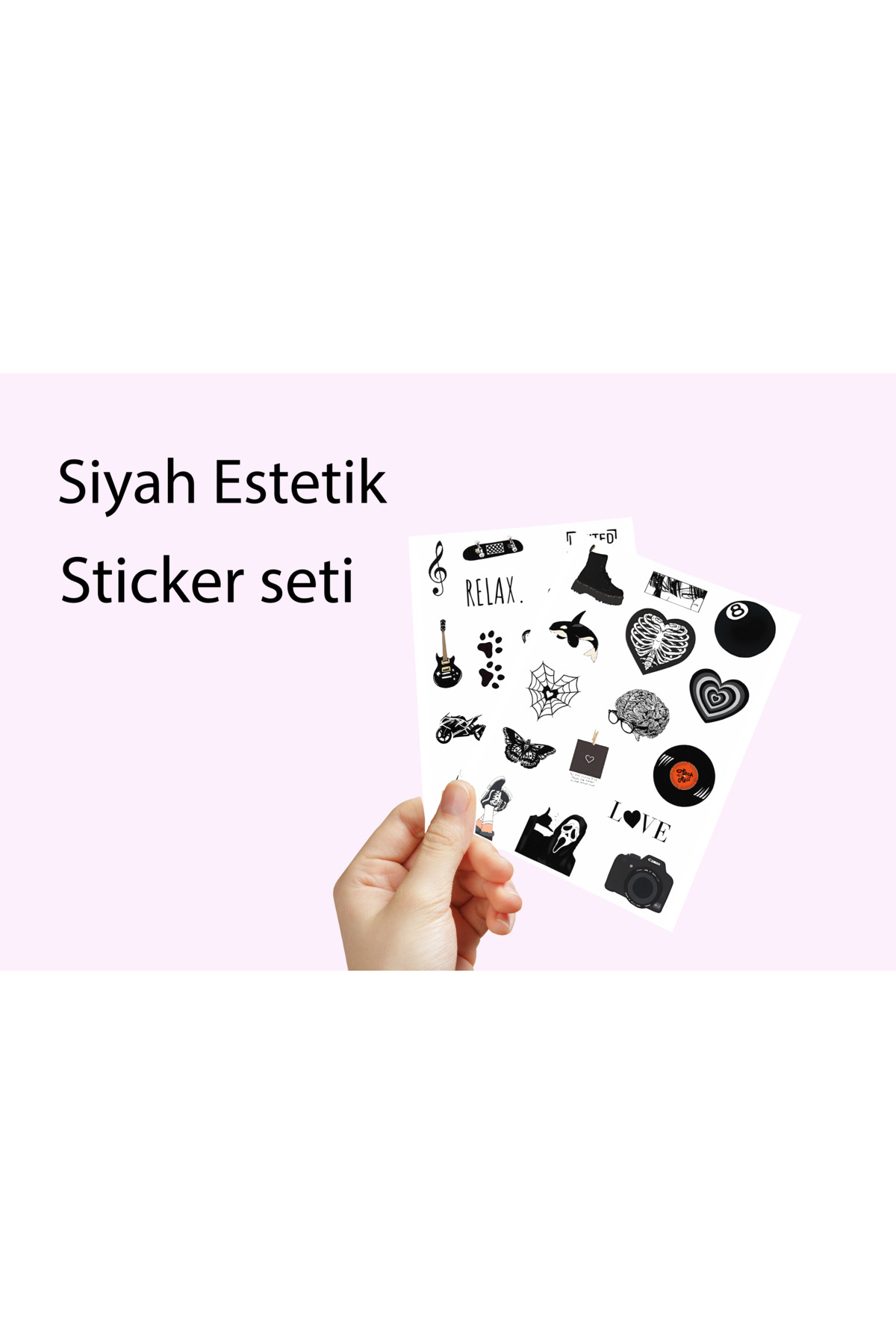 Vsco Siyah Black Aesthetic Planner Bullet Journal Laptop Notebook Sticker Set 3,5cm - 30 adet
