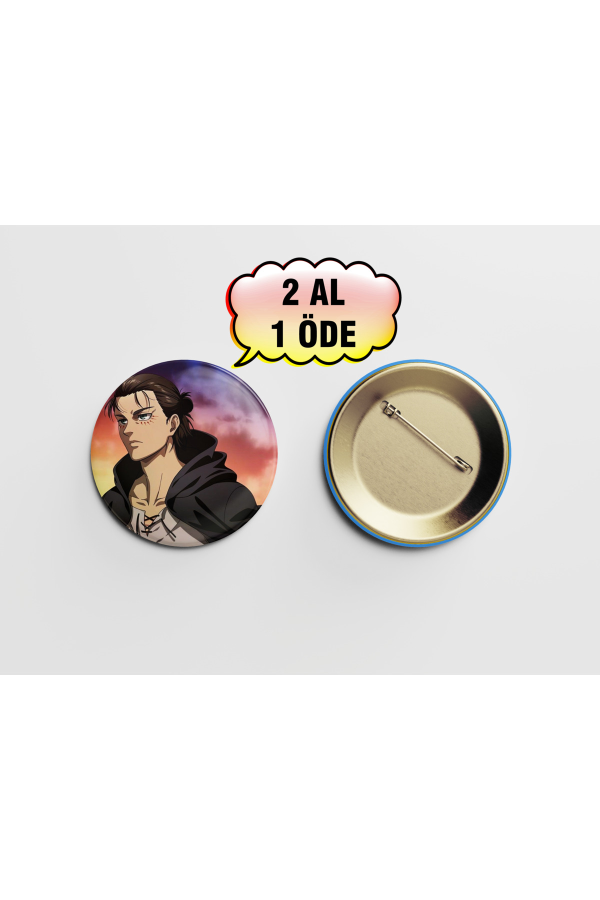 Attack On Titan Eren Jaegar 1 adet 44mm Arkası İğneli Buton Rozet