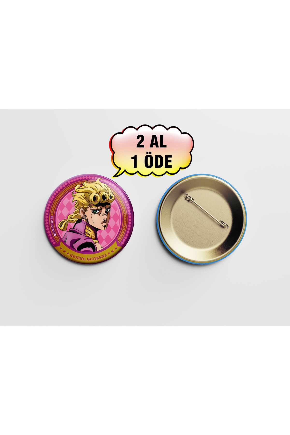 JoJo's Bizarre Adventure Giorno Giovanna 1 adet 44mm Arkası İğneli Buton Rozet - Anime