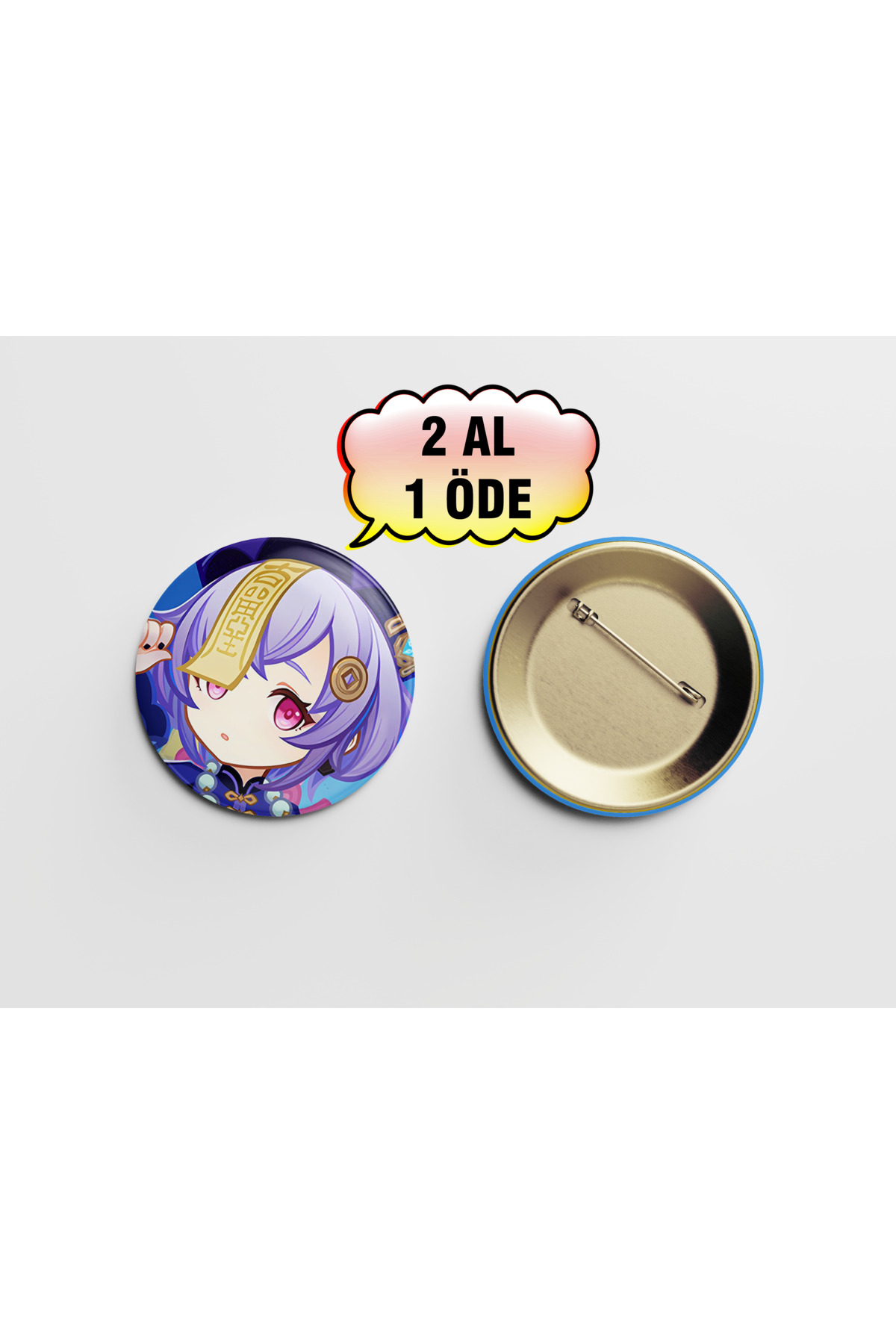 Genshin Qiqi 1 adet 44mm Arkası İğneli Buton Rozet - Anime