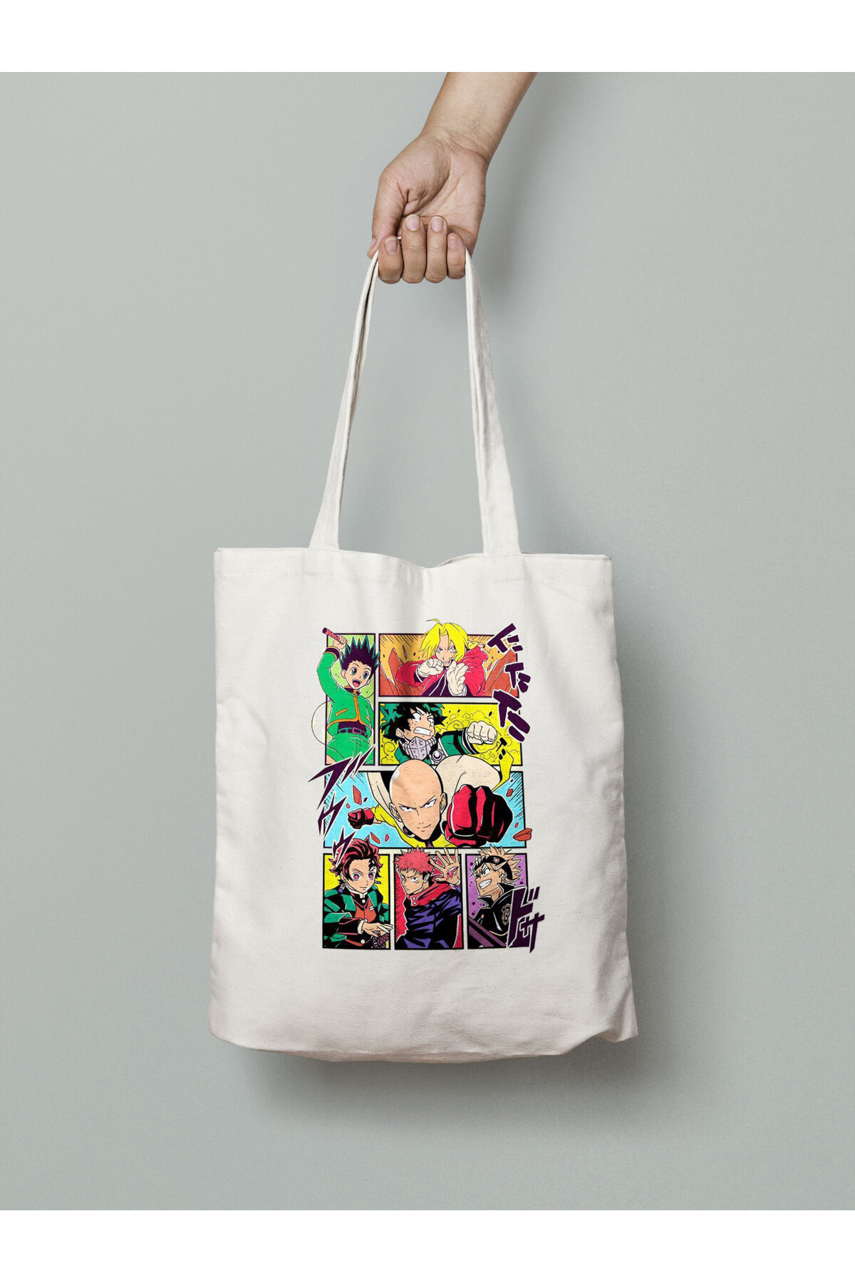 Karışık Anime Temalı Bez Çanta 35x40cm - Anime Çanta - Tote Bag- Sevimli Çanta