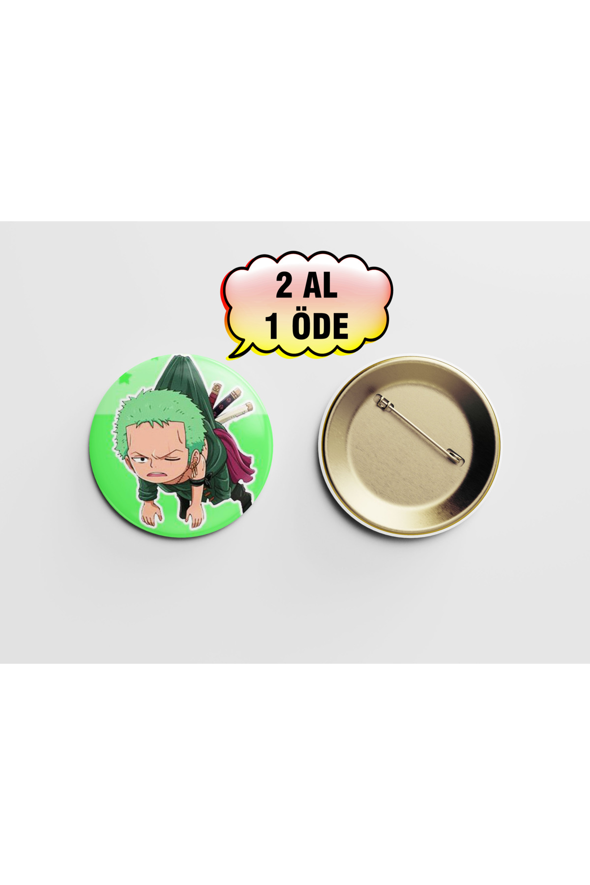 One Piece Roronoa Zoro Sevimli 1 adet 44mm Arkası İğneli Buton Rozet