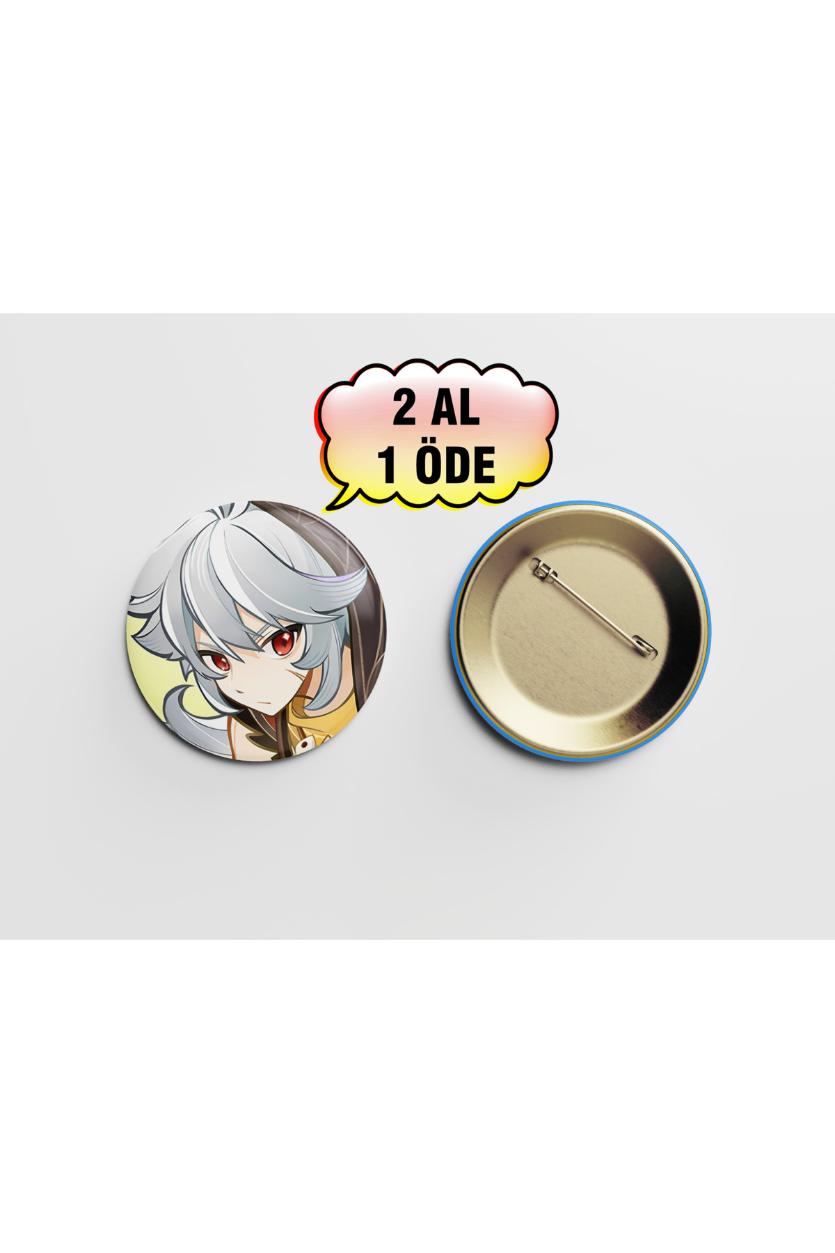 Genshin Razor 1 adet 44mm Arkası İğneli Buton Rozet - Anime
