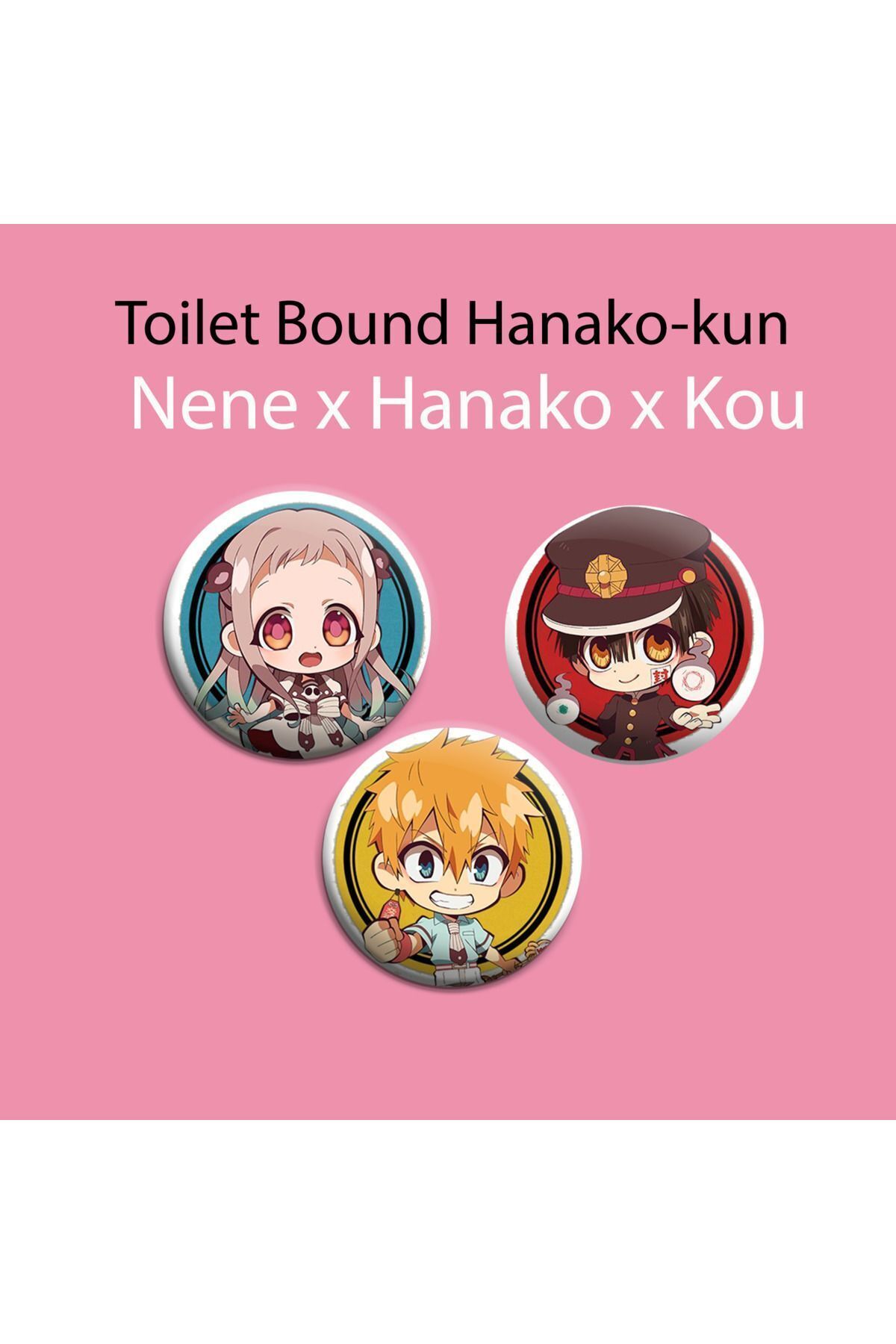 Toilet-bound Hanako-kun Nene x Kou x Hanako 3adet Rozet Seti 44MM - İğneli Buton Rozet