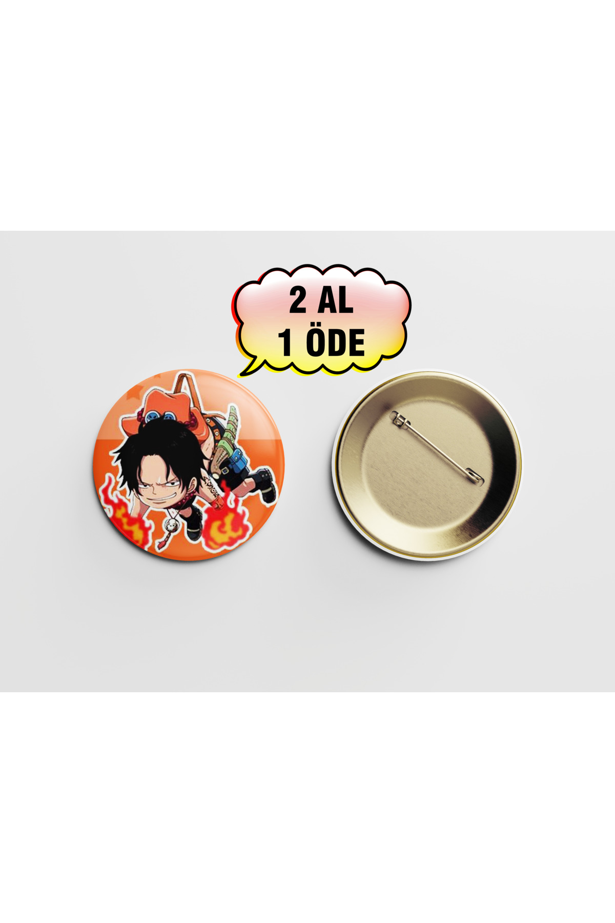 One Piece Portgas D. Ace Sevimli 1 adet 44mm Arkası İğneli Buton Rozet