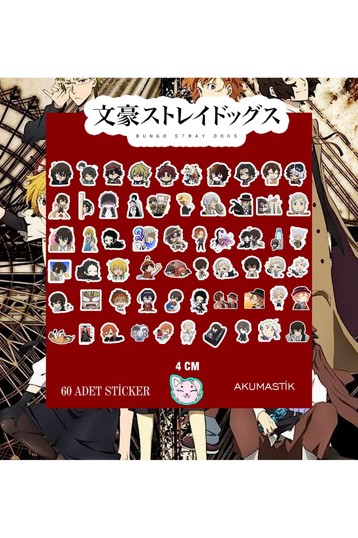 Bungou Stray Dogs Sticker Seti 60 Adet - Anime Sticker - Parlak Sticker
