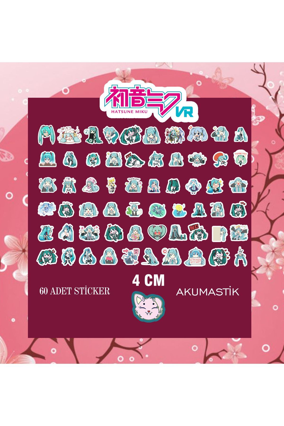 Hatsune Miku Sticker seti 60 adet - Anime sticker - Parlak sticker