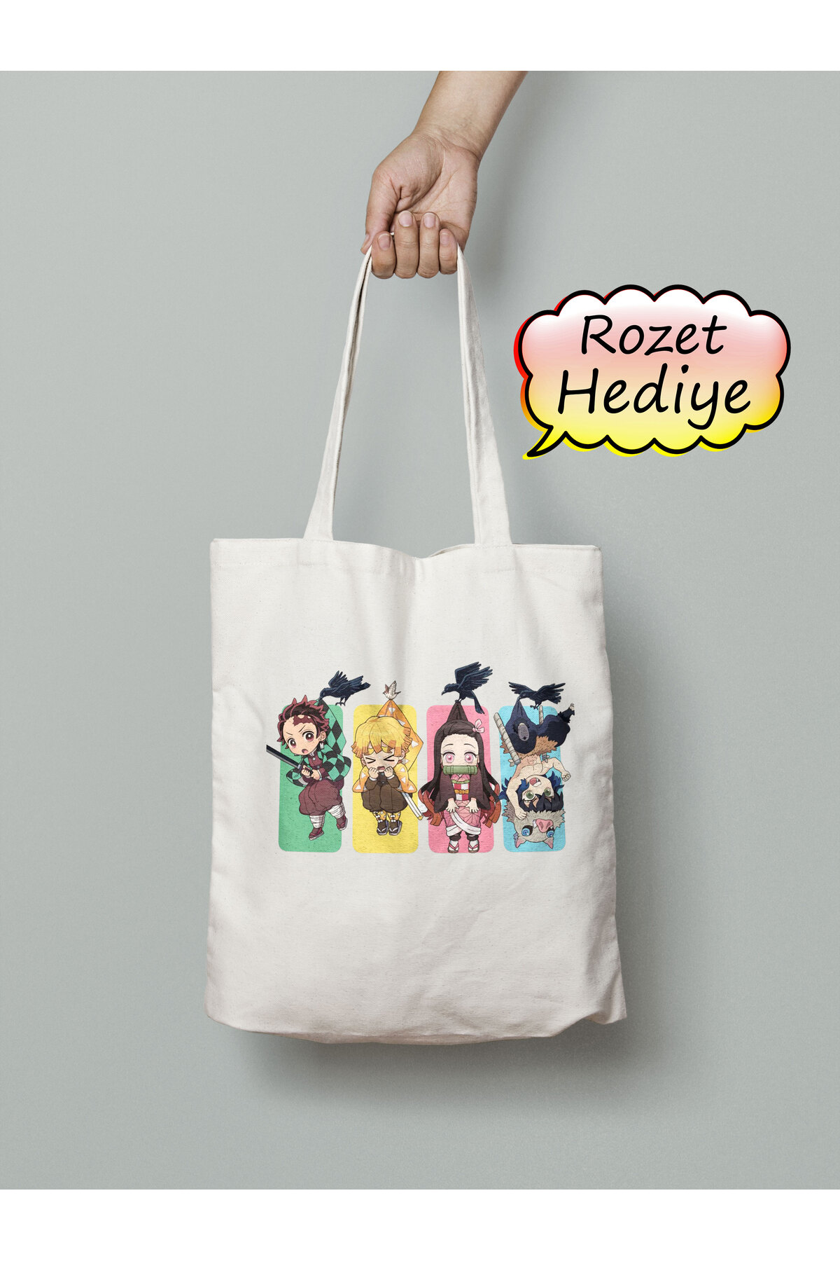 Demon Slayer Tanjiro Zenitsu Nezuko inosuke Bez Çanta 35x40cm - Anime Çanta - Tote Bag