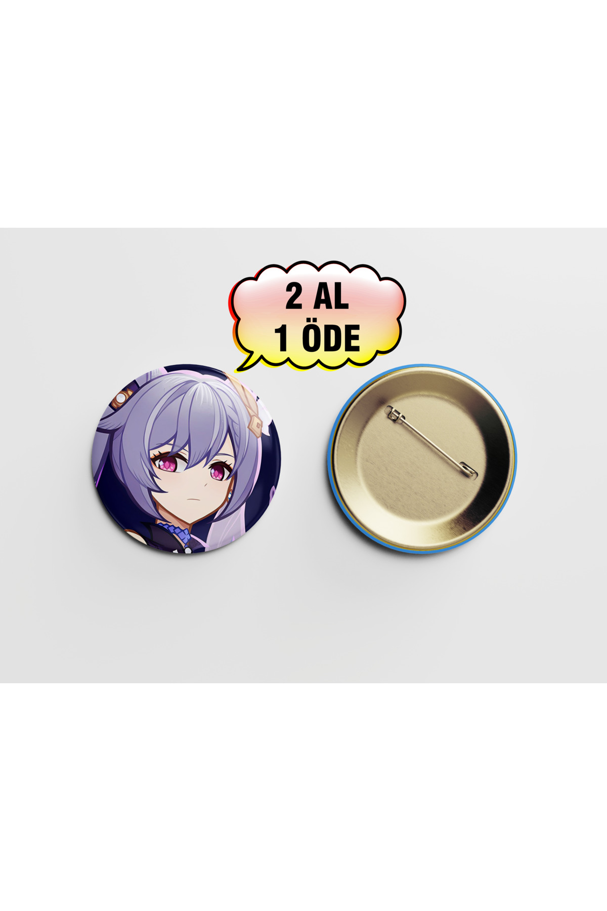 Genshin Keqing 1 adet 44mm Arkası İğneli Buton Rozet - Anime