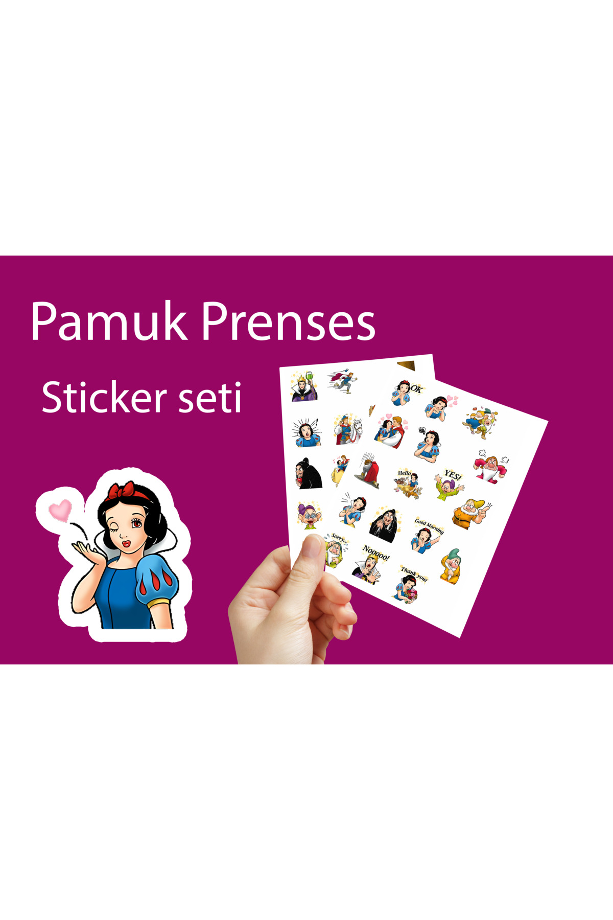 Pamuk Prenses Sticker Seti 3 cm - Disney Animasyon Sticker seti