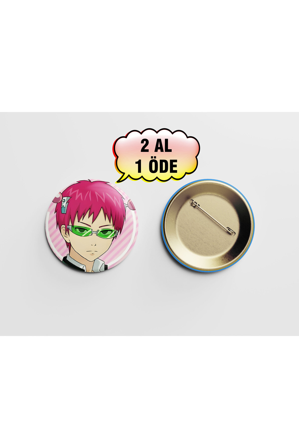 Saiki Kusuo no Psi-nan İğneli 1 adet 44mm buton rozet - Anime