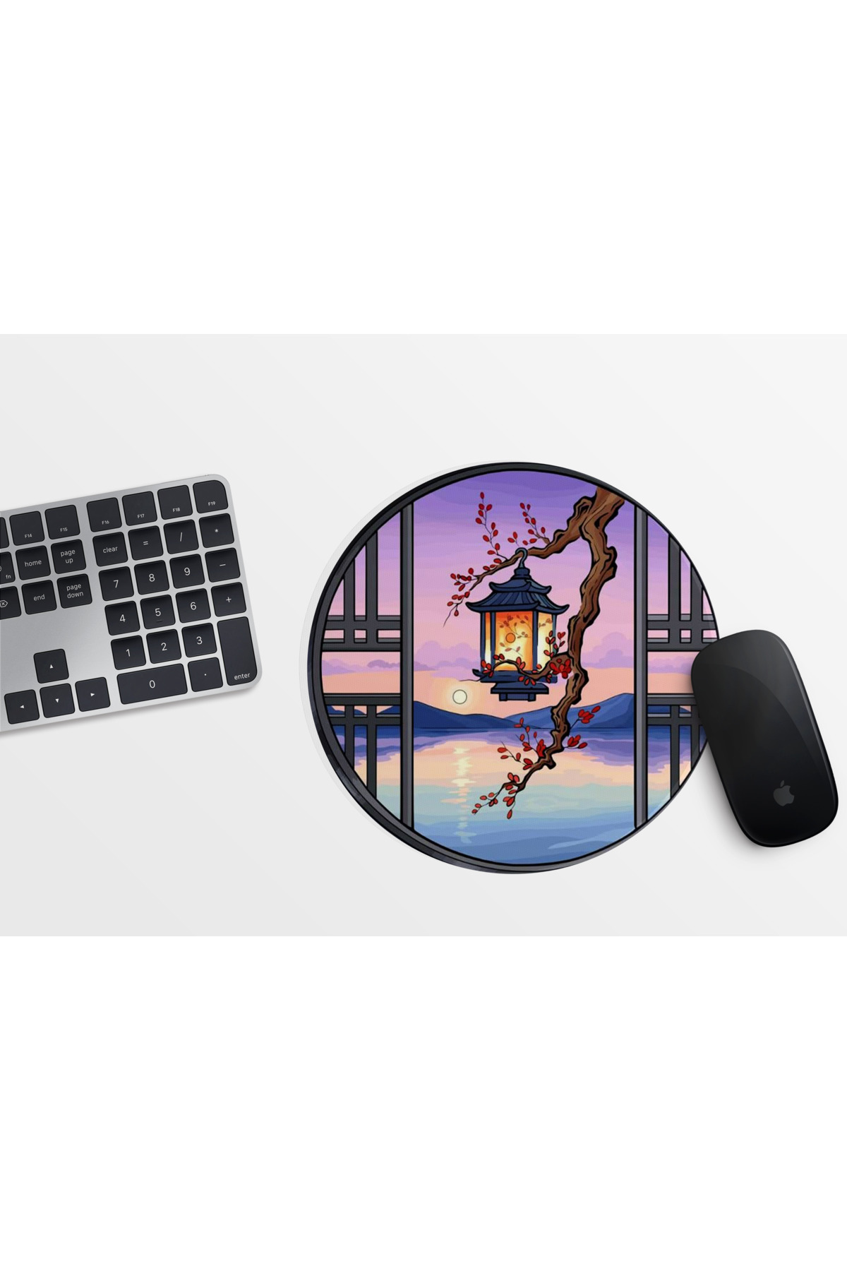 Japon Balığı Nilüfer Desenli Yuvarlak Mousepad 20cm - Japon Tarzı