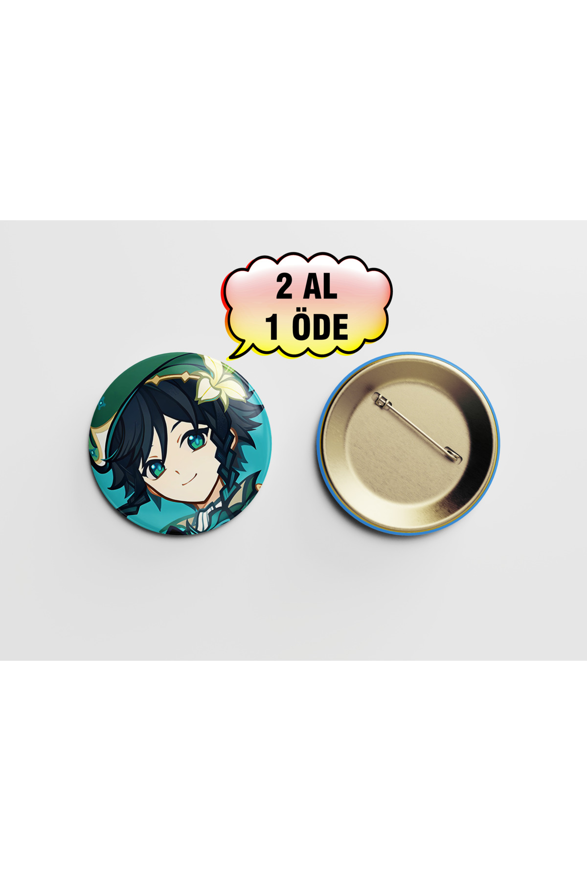 Genshin Venti 1 adet 44mm Arkası İğneli Buton Rozet - Anime