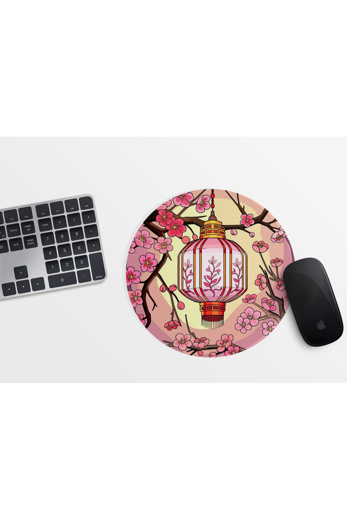 Japon Balığı Nilüfer Desenli Yuvarlak Mousepad 20cm - Japon Tarzı