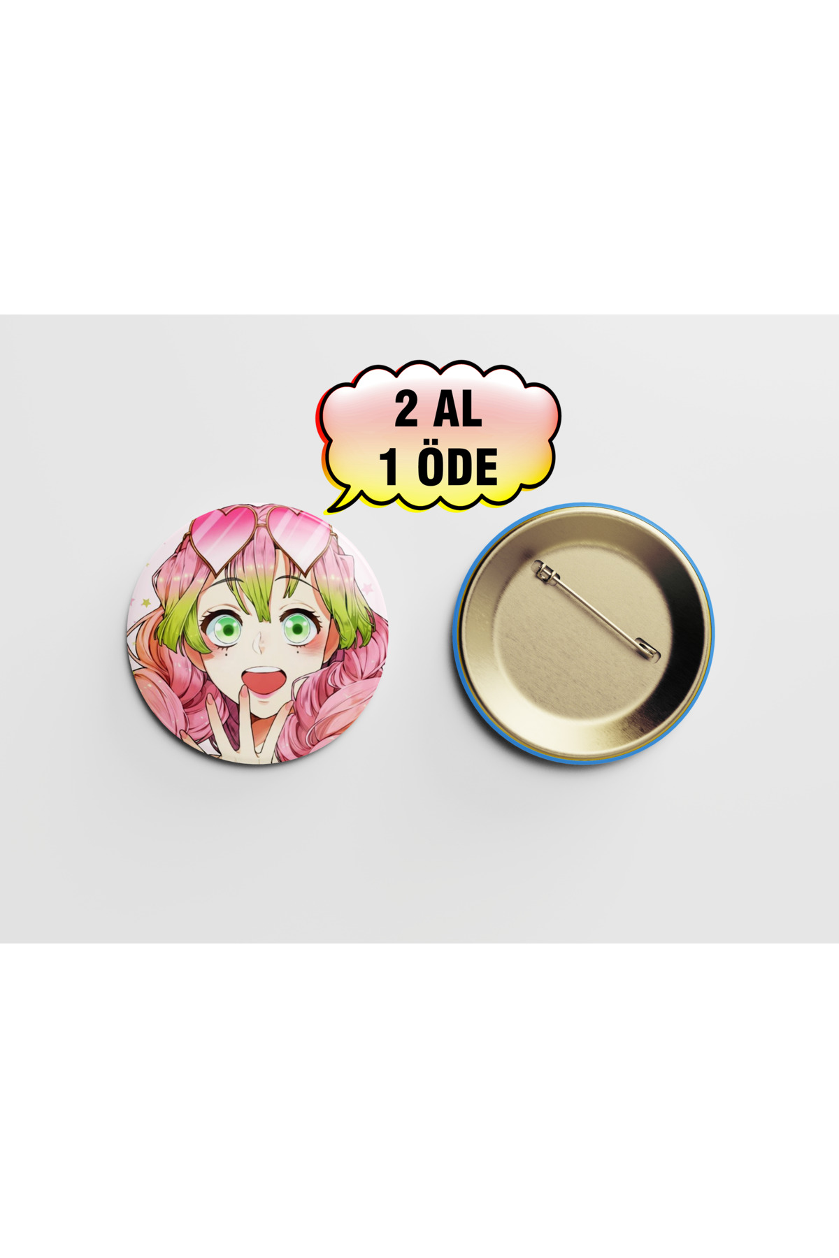 Demon Slayer Mitsuri Kanroji 1 adet 44mm Arkası İğneli Buton Rozet