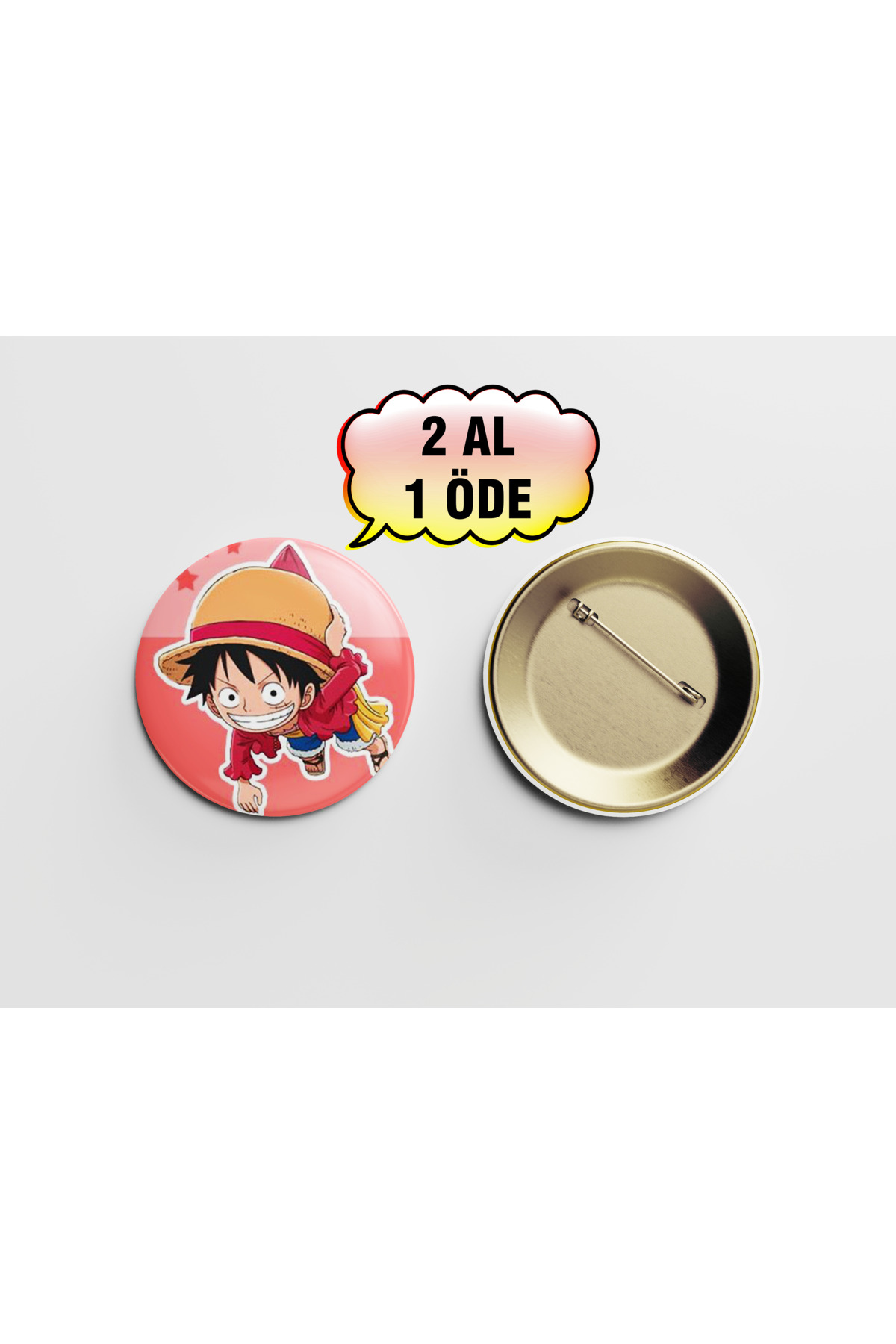 One Piece Monkey D. Luffy Sevimli 1 adet 44mm Arkası İğneli Buton Rozet
