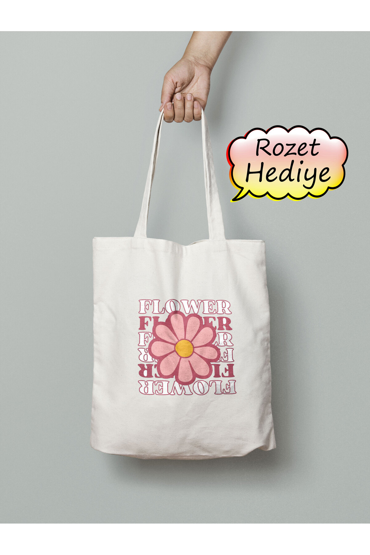 Flower Pembe Çiçek Desenli Bez Çanta 35x40cm - Tote Bag