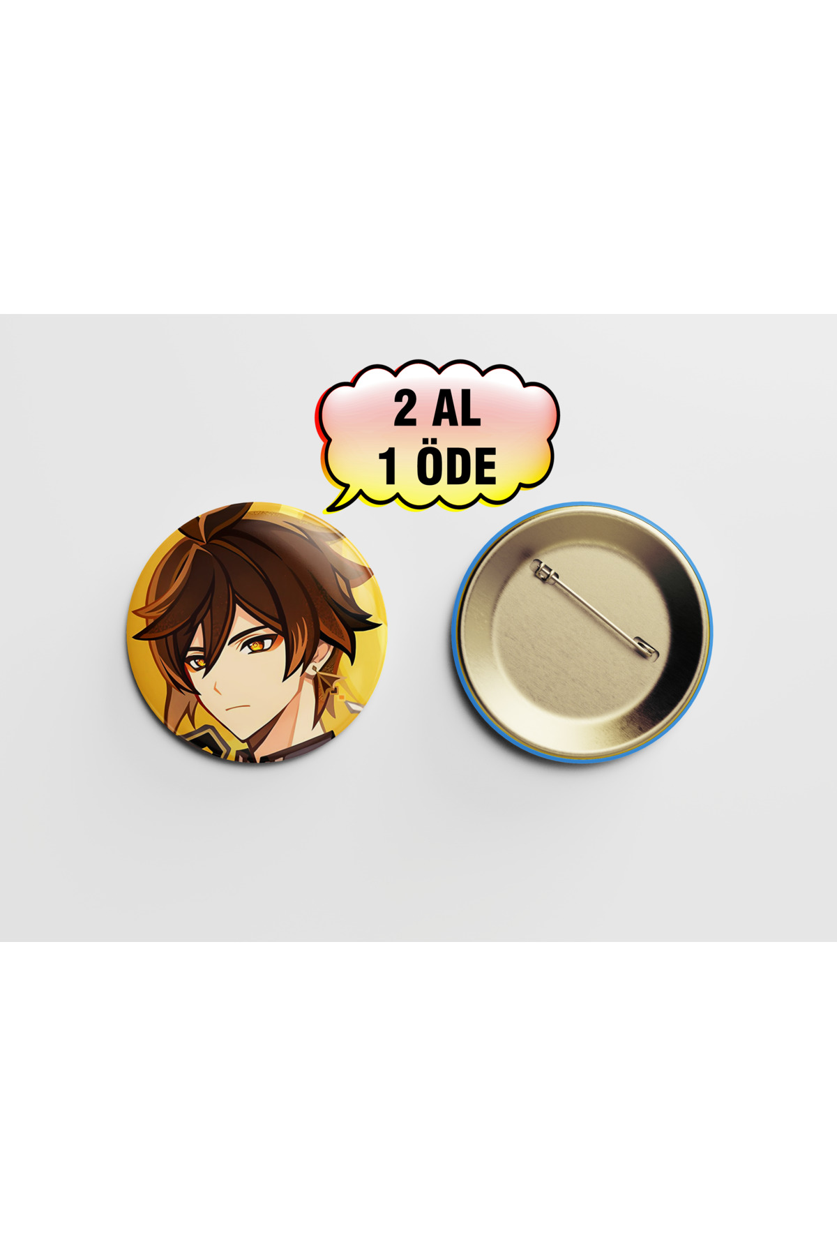 Genshin Zhongli 1 adet 44mm Arkası İğneli Buton Rozet - Anime