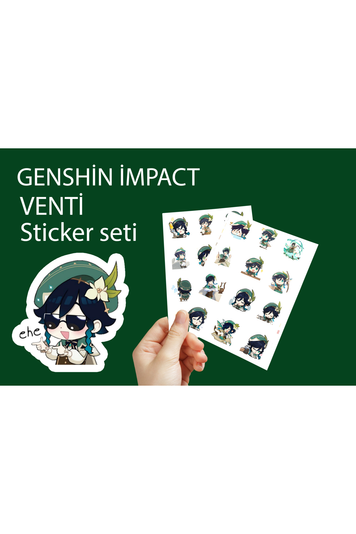 Genshin Venti Sticker etiket - 3,5 cm - 24 adet anime sticker