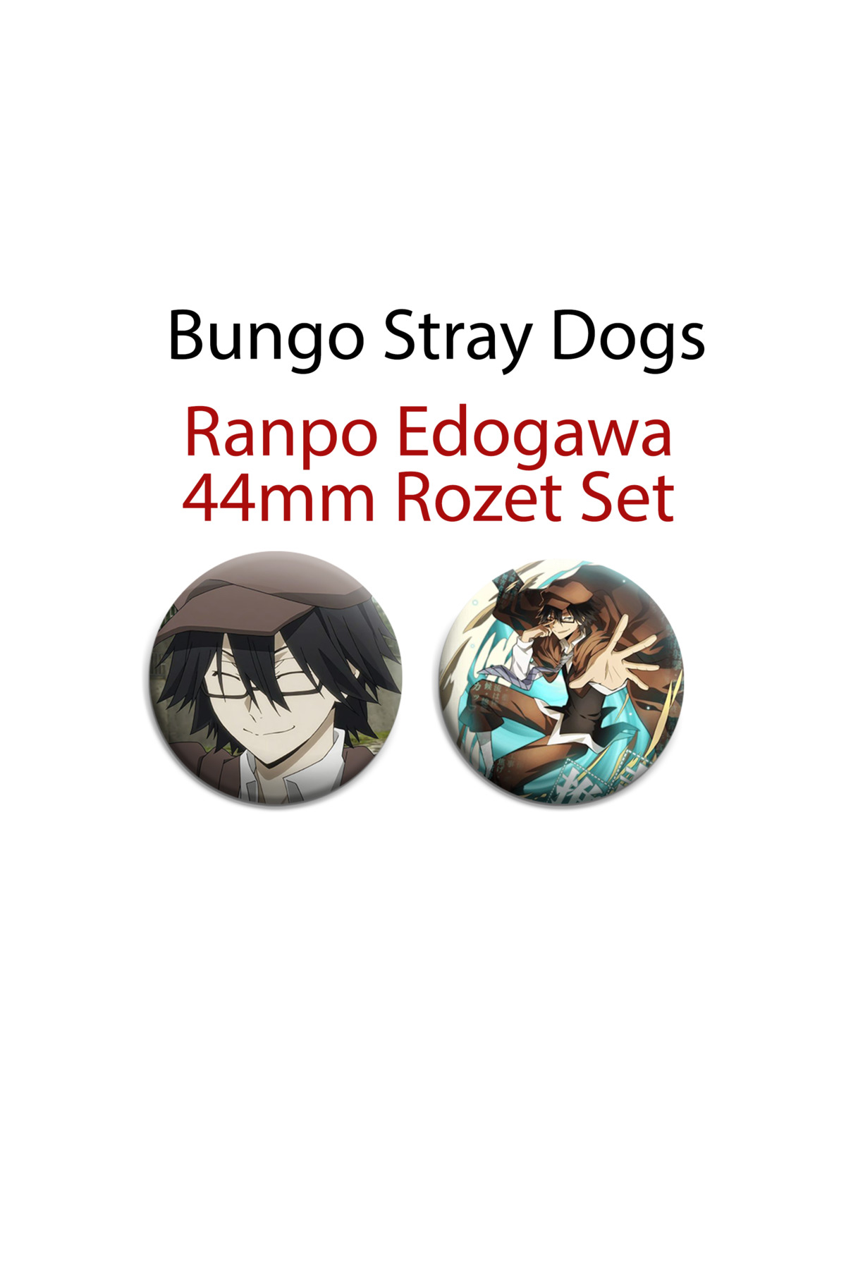 Bungou Stray Dogs Ranpo Edogawa 2 Adet 44mm buton rozet - Çanta Rozet
