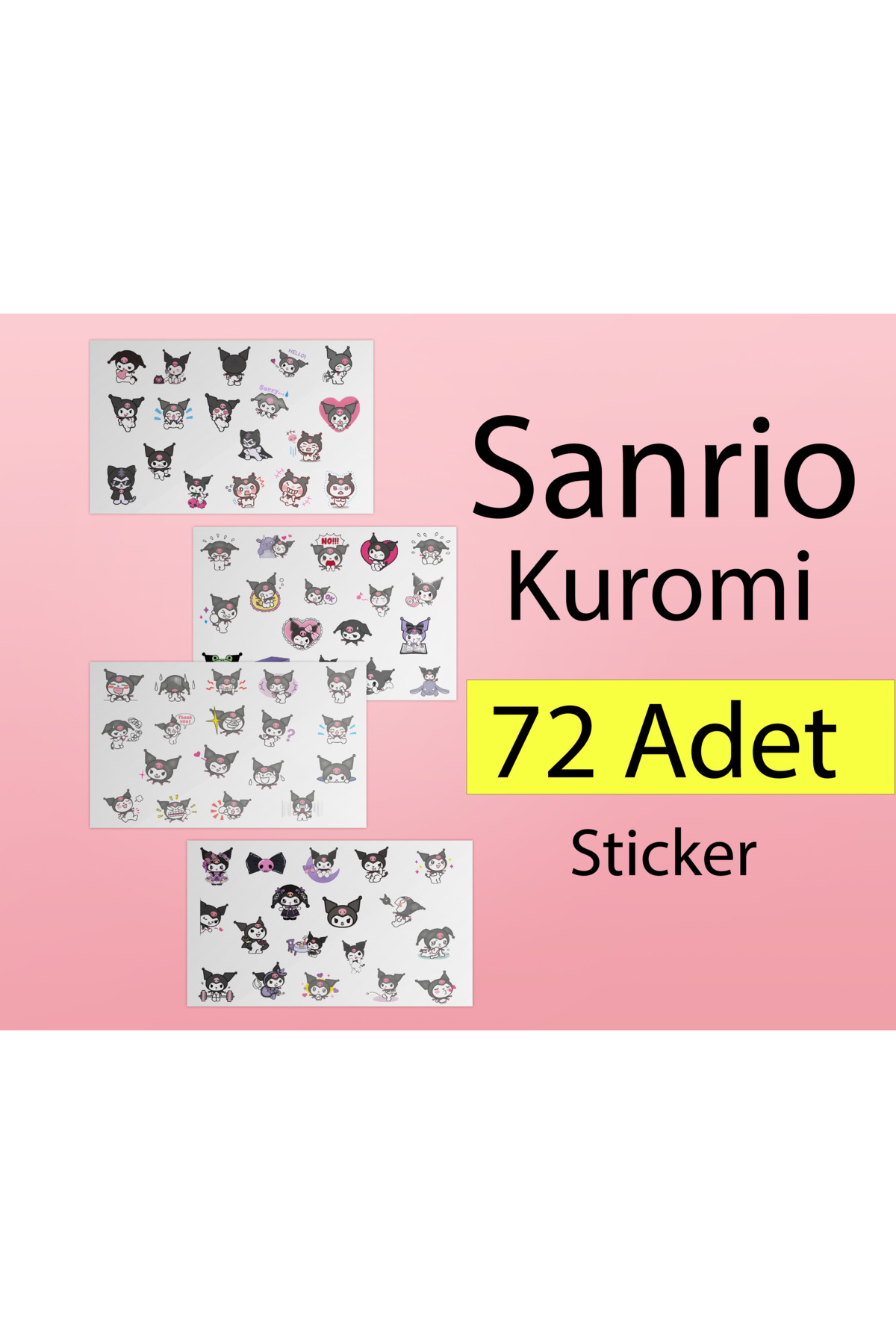 SANRİO Kuromi Sticker etiket - 72 adet sticker - Hello Kitty