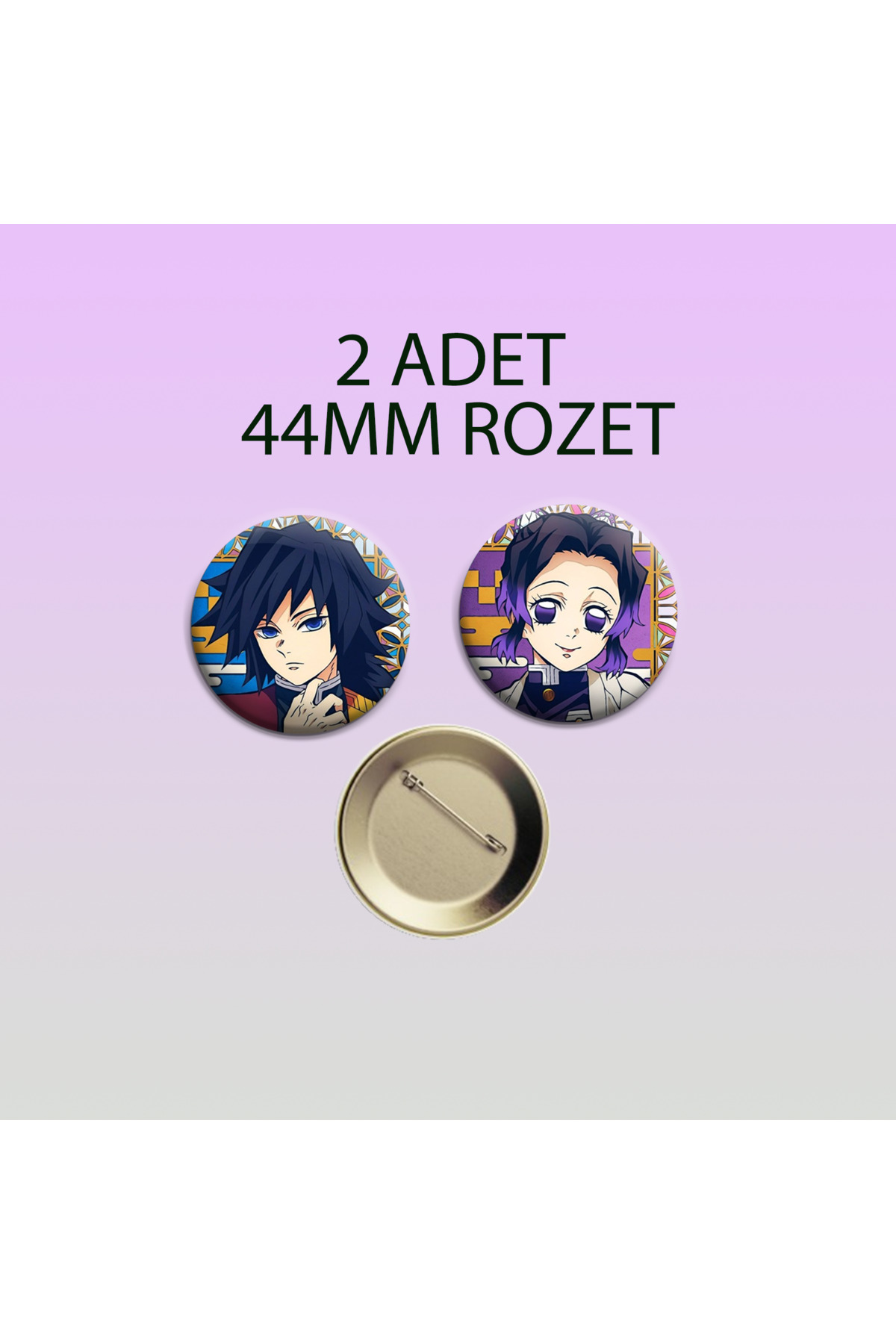 Demon Slayer Shinobu Kocho - Giyu Tomioka 2 adet Rozet Seti 44MM - İğneli Buton Rozet