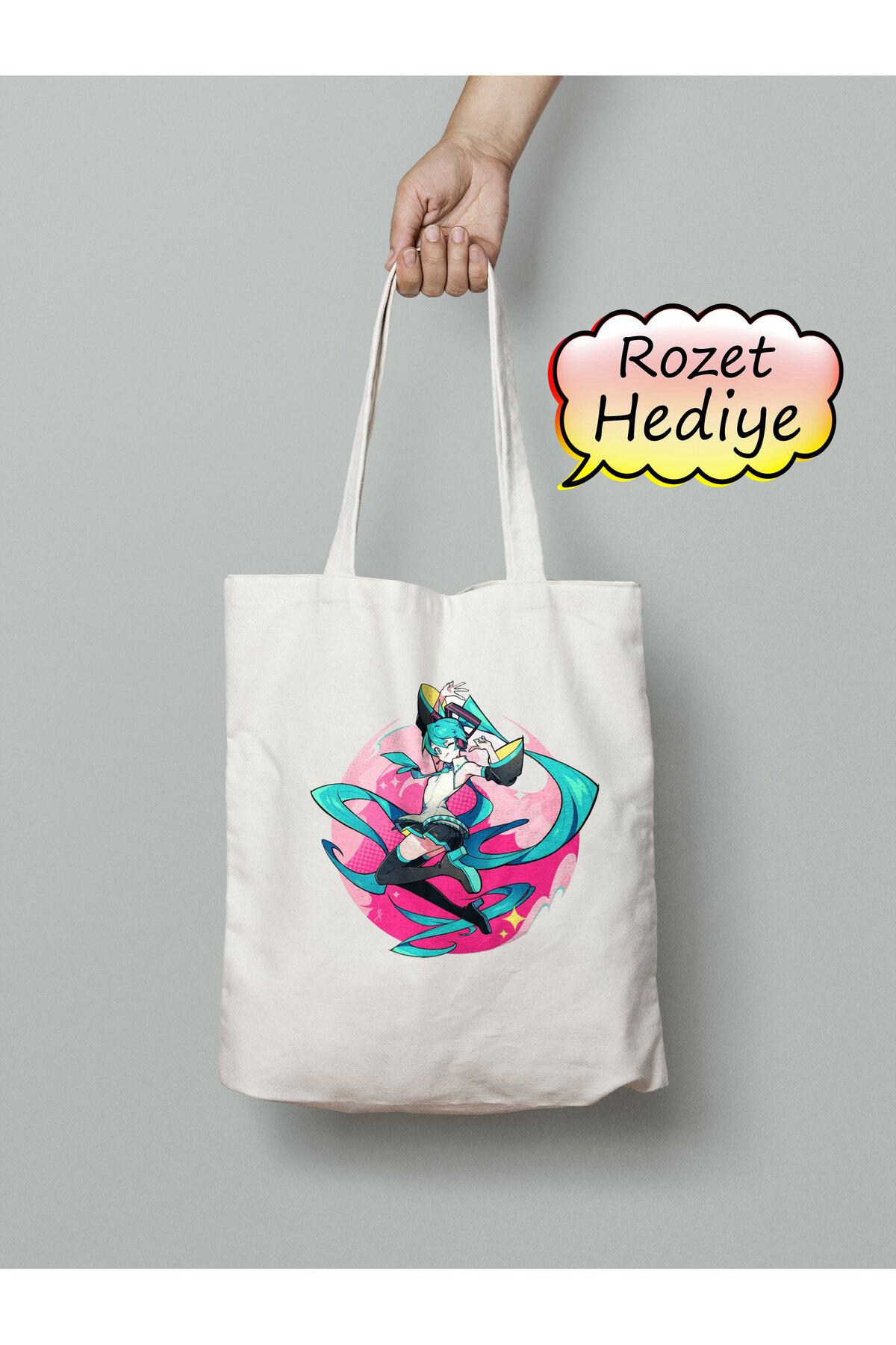 Hatsune Miku Bez Çanta 35x40cm - Anime Çanta - Tote Bag - Sevimli Çanta
