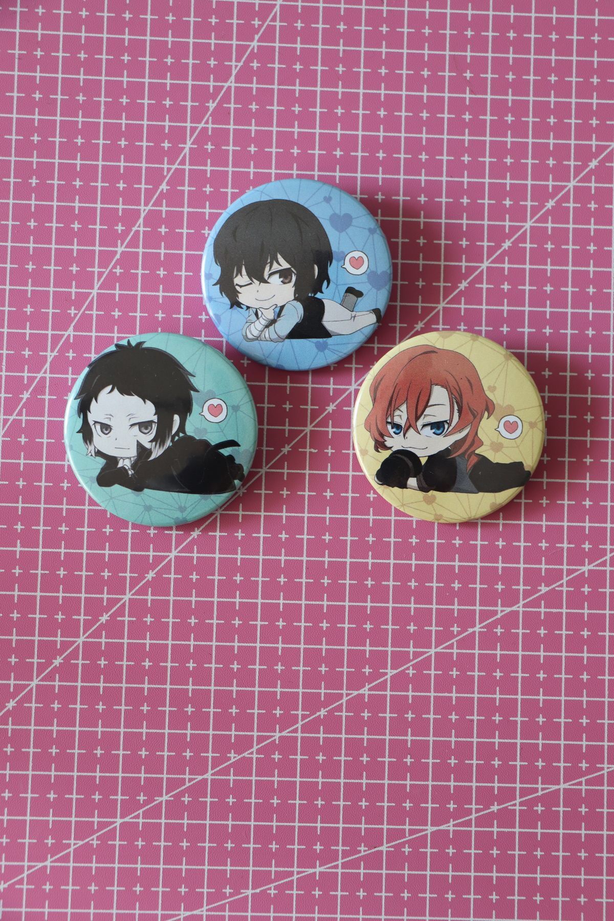 Bungou Stray Dogs 3lü Rozet Seti- Dazai Chuuya Akutawaga - İğneli buton rozet set