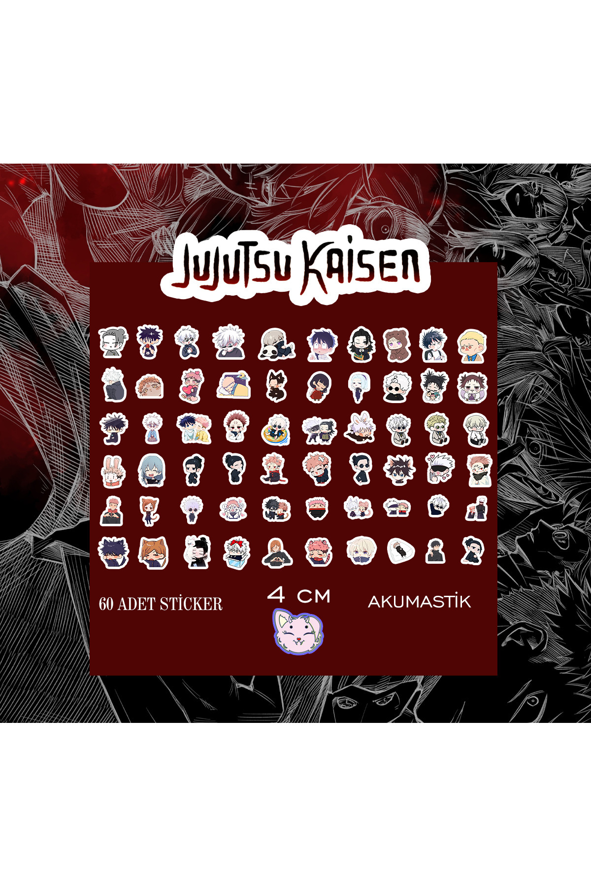Jujutsu Kaisen Sticker Seti 60 Adet - Anime Sticker - Parlak Sticker