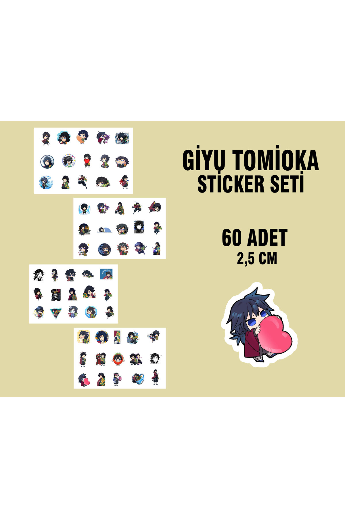Demon Slayer ( İblis Keser) Giyu Tomioka Sticker etiket - 60 adet sticker