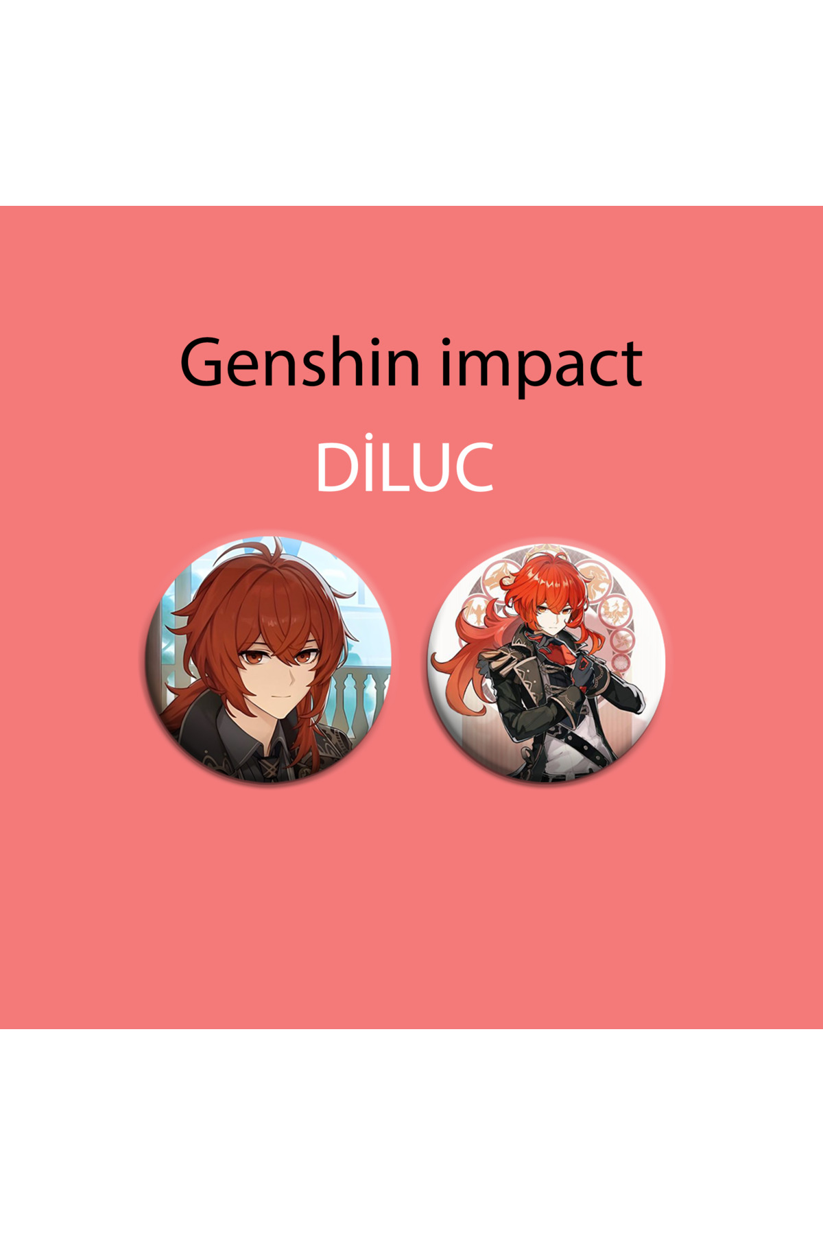 Genshin impact Diluc 2li Çanta Süsü Rozet-İğneli Buton Rozet Seti