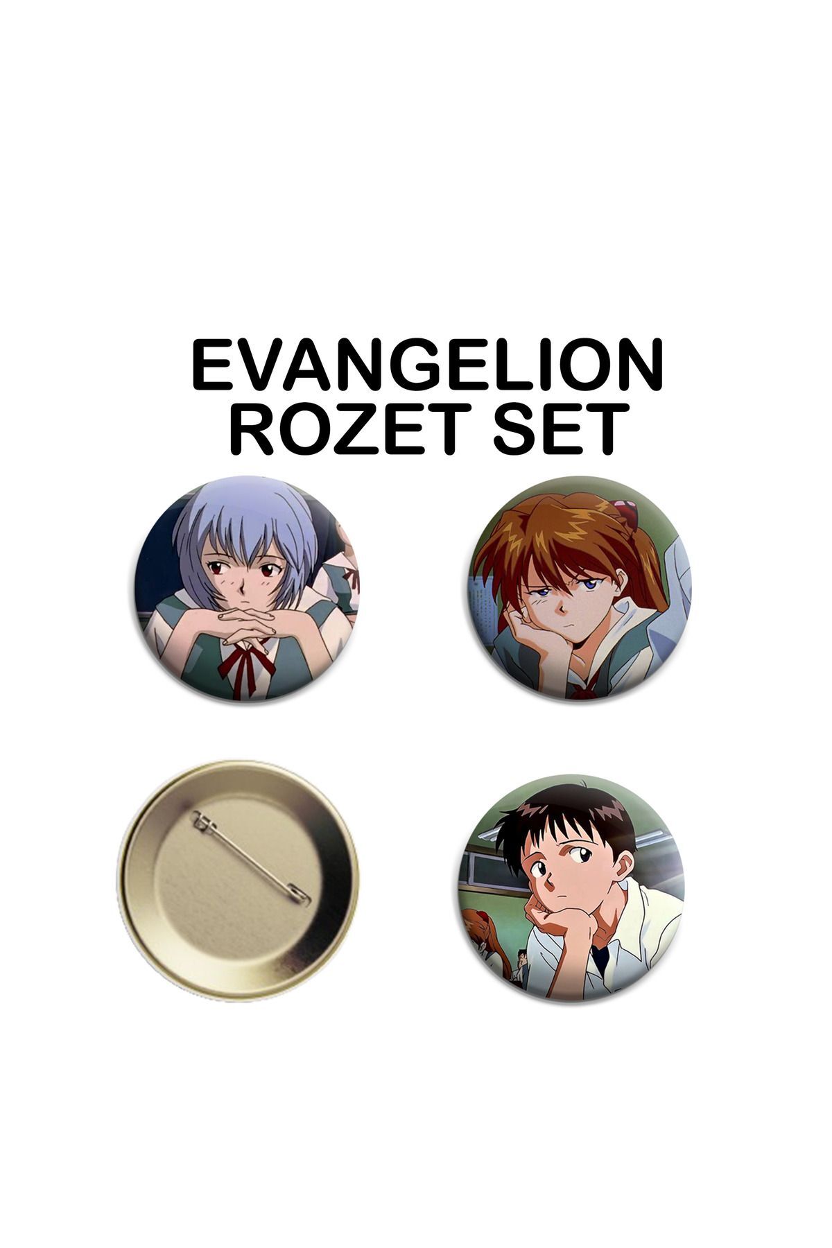 Neon Genesis evangelion - shinji Asuka Rei 3 adet Rozet Seti 44MM - İğneli Buton Rozet