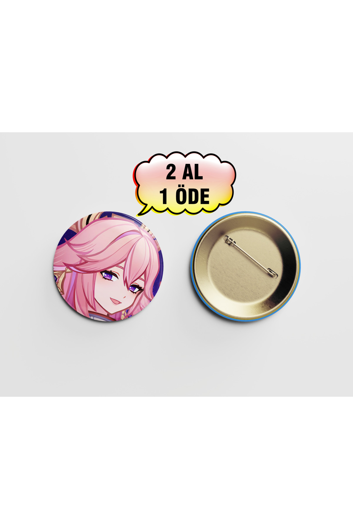 Genshin Yae Miko 1 adet 44mm Arkası İğneli Buton Rozet - Anime