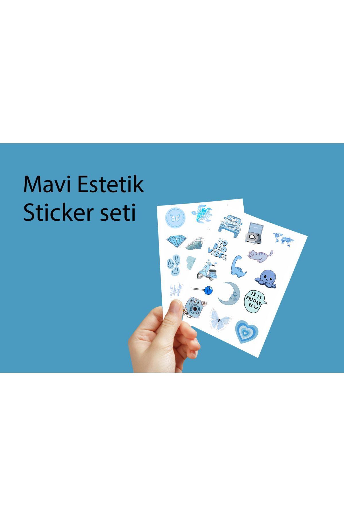 Vsco Mavi Blue Aesthetic Planner Bullet Journal Laptop Notebook Sticker Set 3,5cm - 30 adet