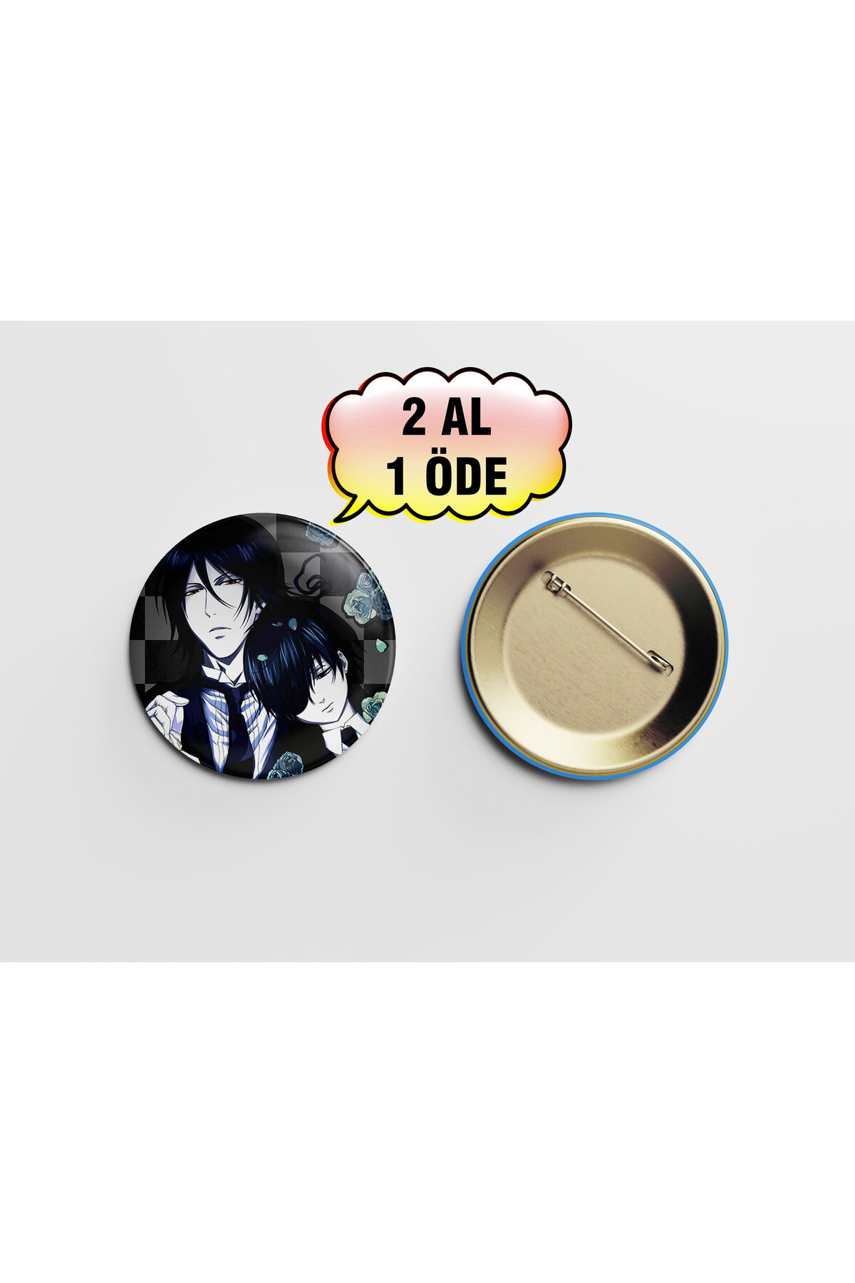 Black Butler Ciel Sebastian 1 adet 44mm iğneli buton rozet - Anime